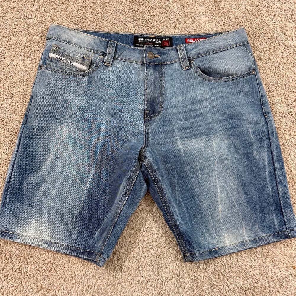 Ecko Unltd Relaxed Denim Shorts‎ Mens 36 Light Wash Y2K Baggy Skater EUC